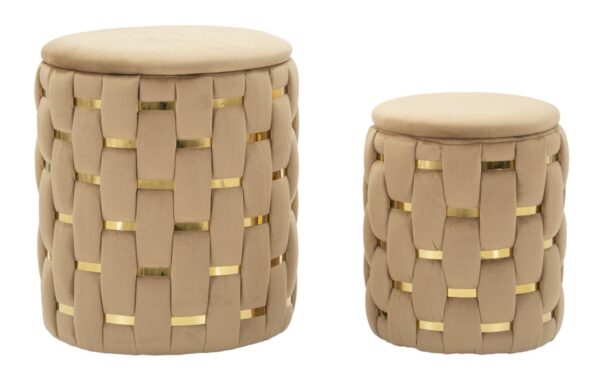 PUFF WITH STORAGE SHANTY GOLD SET 2 PCS CM Ø 37X42-28X35