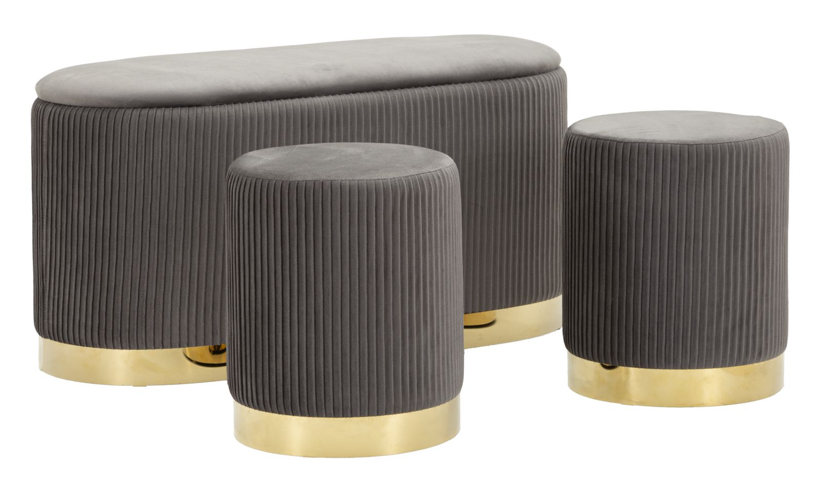 BENCH WITH STORAGE AND STOOLS SHOPY GREY SET 3 PCS CM 80X37X42-29X35