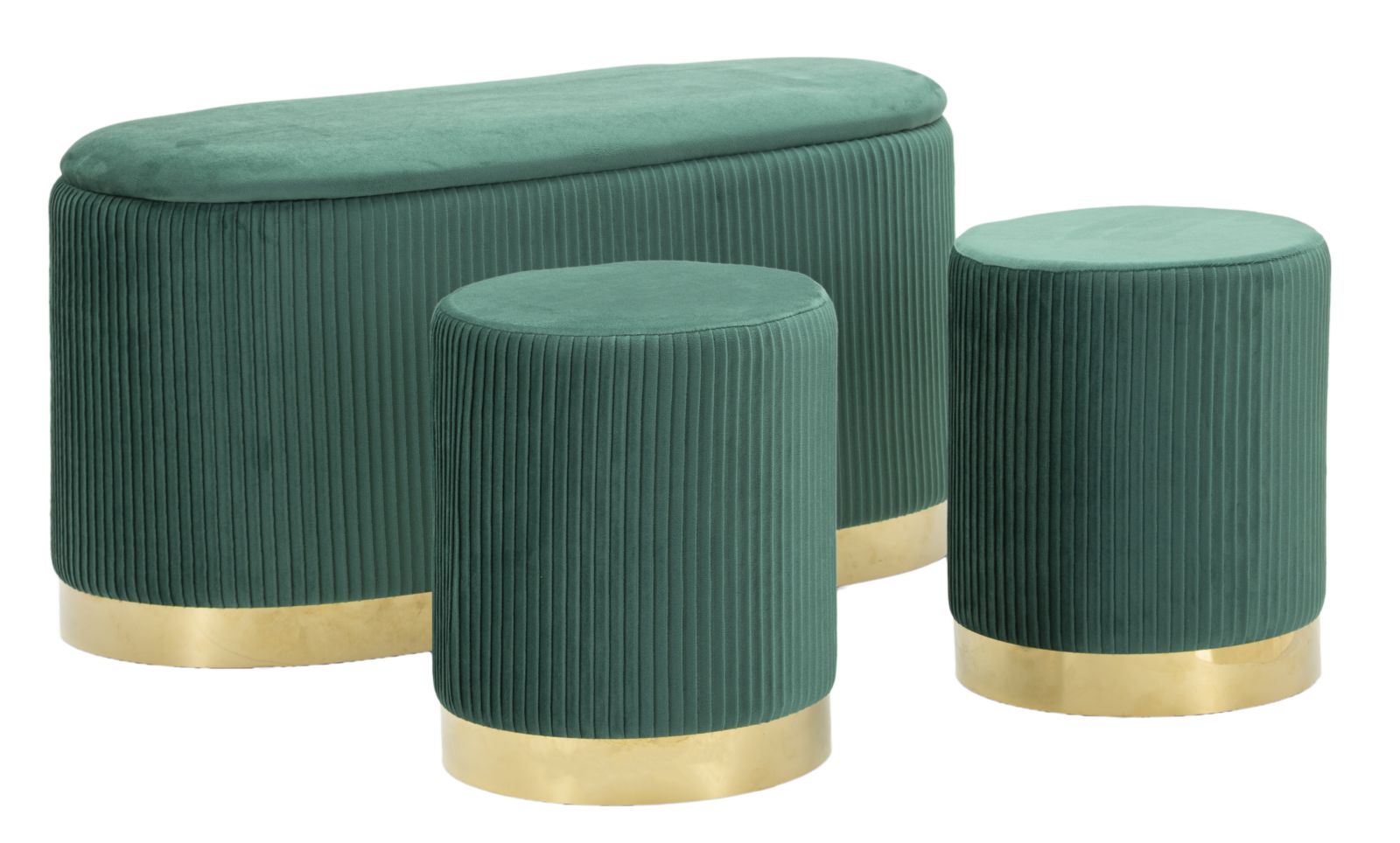 BENCH WITH STORAGE AND STOOLS SHOPY GREEN SET 3 PCS CM 80X37X42-29X35