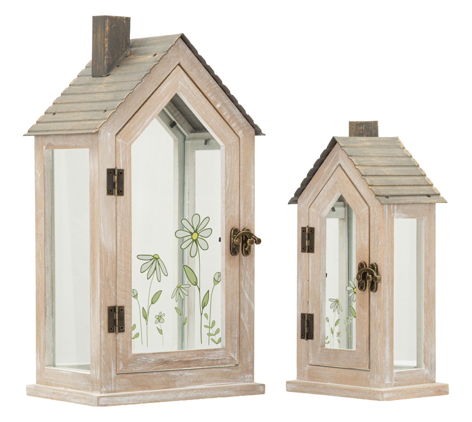 FLOWER LANTERN SET 2 PCS CM 18X13X36-12,5X8,5X25 (TEMPERED GLASS)