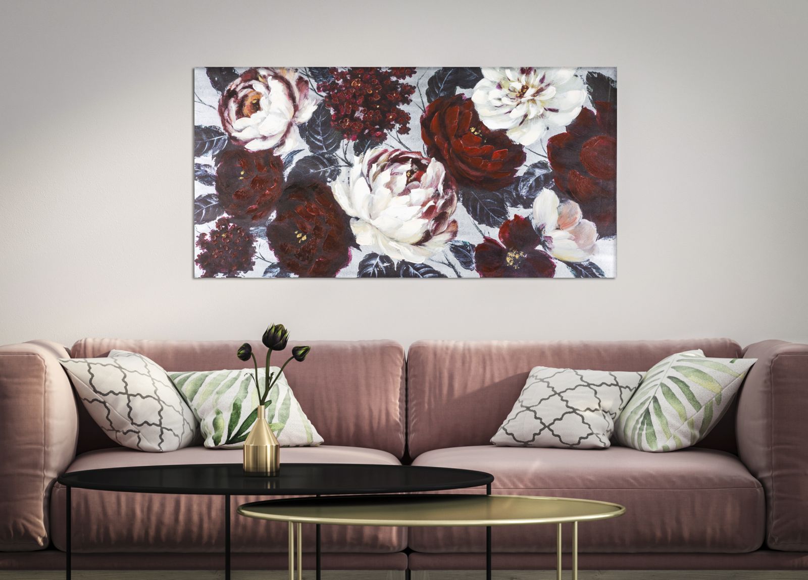 HANDMADE WALL PAINTING WHITE/RED FLOWER DARKBACK CM
120X3,7X60 - slika 5