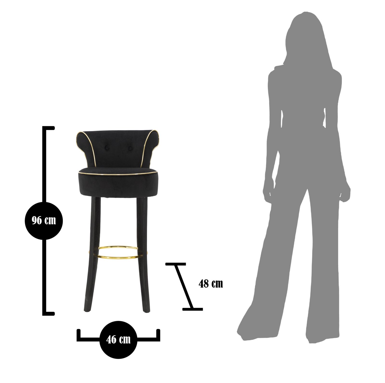 BAR STOOL LUXY BLACK CM 46X48X96 - slika 10