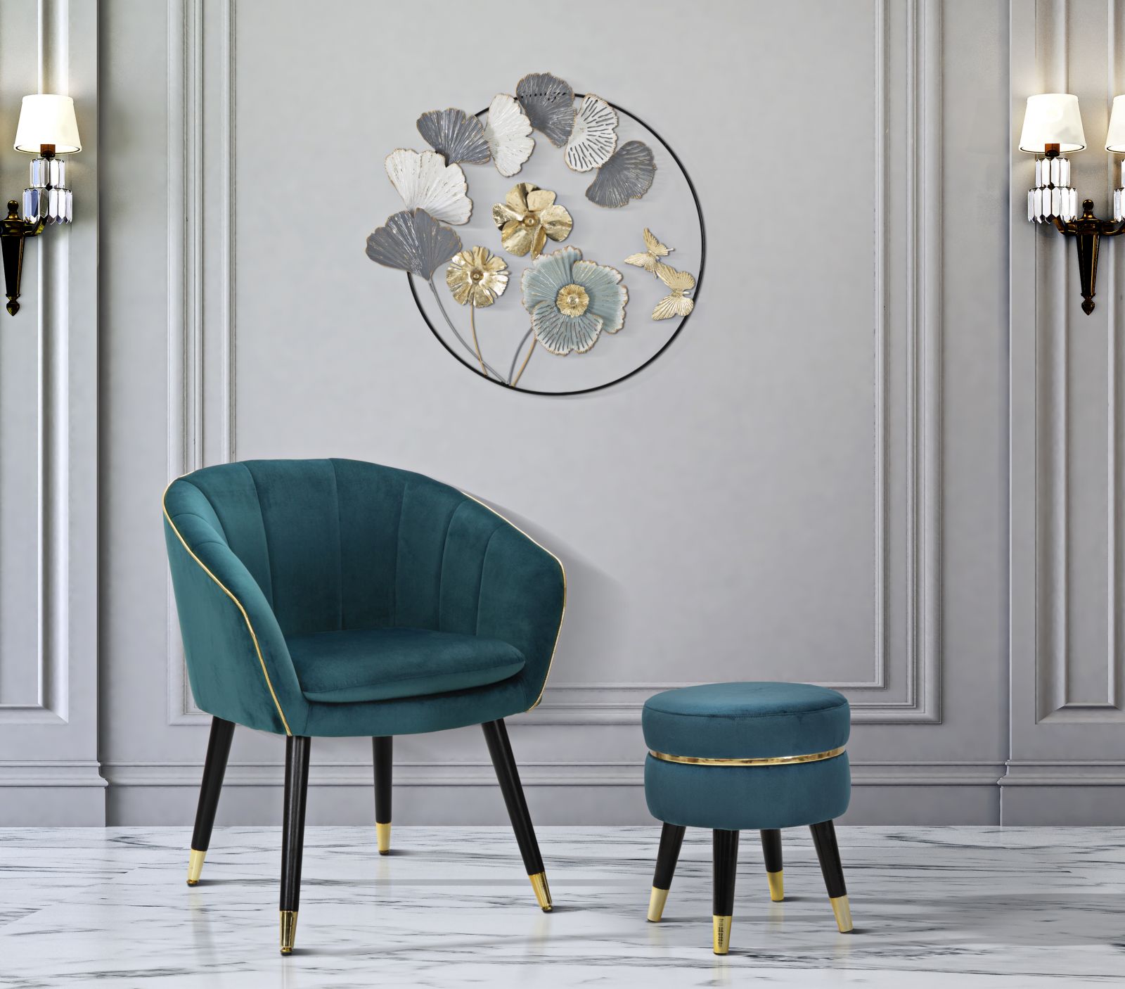 STOOL PARIS TEAL/GOLD CM Ø 35X40,5 - slika 6