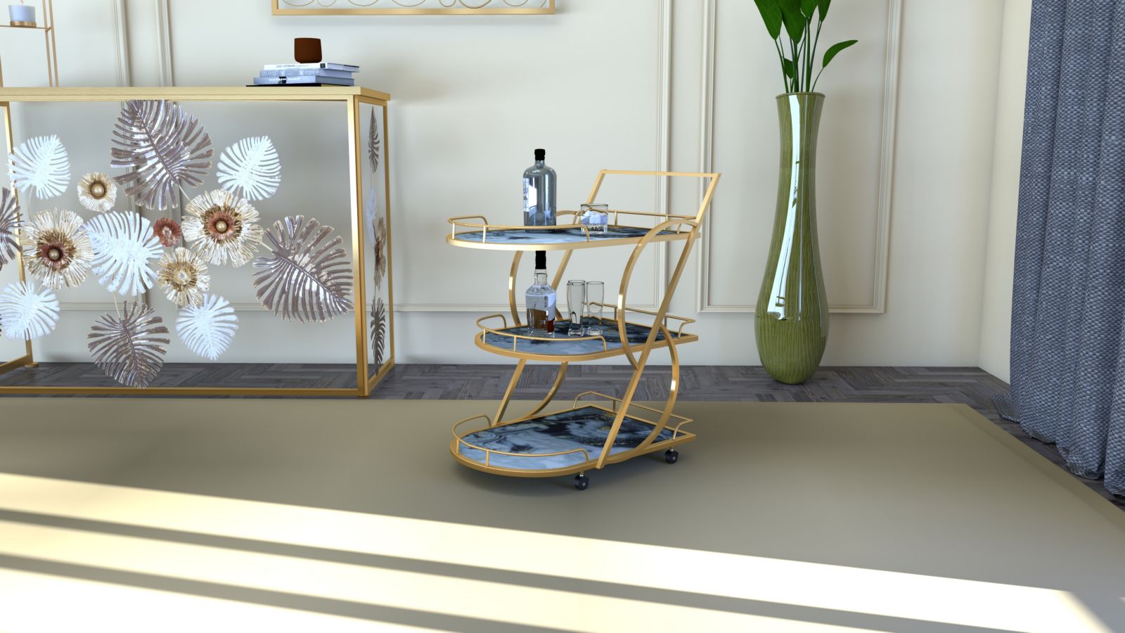 TROLLEY MARBLE GLASS MIX CM71X45,5X84,5 - slika 9