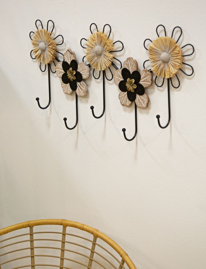 WALL HANGER IRON,WOOD AND RAFFIA CM 61X5,5X30,5 - slika 5
