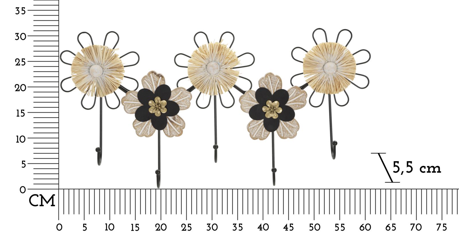 WALL HANGER IRON,WOOD AND RAFFIA CM 61X5,5X30,5 - slika 6