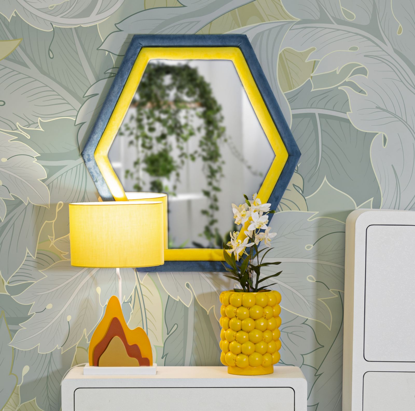 WALL MIRROR TONY BLUE/YELLOW VELVET CM 75X4X80 - slika 5