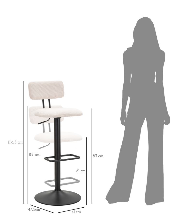 BAR STOOL WITH LIFT LIGHT WHITE CM 41X47,5X85-106,5(SEAT CM 61-83) SET 2PCS - slika 9
