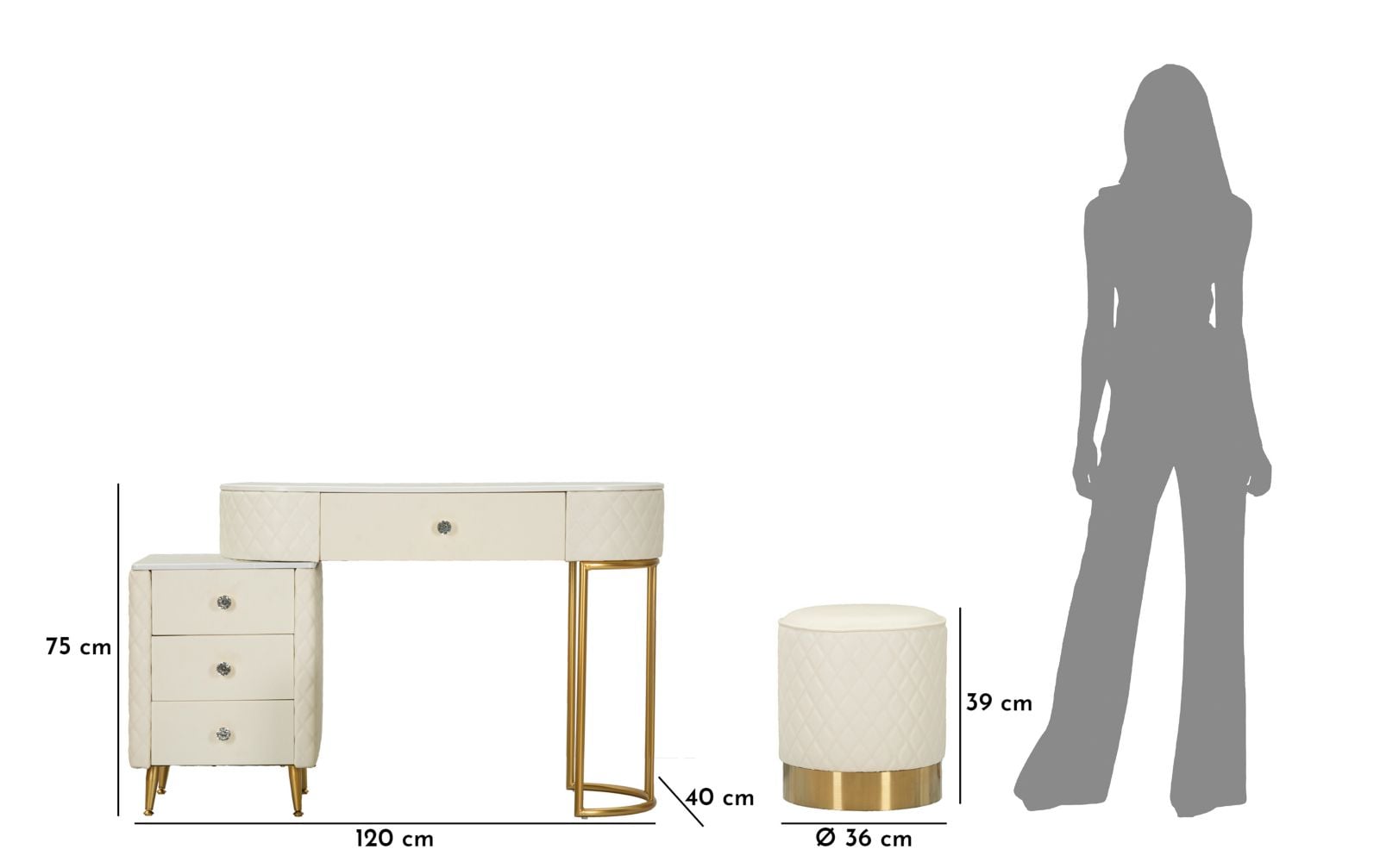BED DESK SHARON WHITE WITH STOOL CM 120X40X75 (STOOL SIZE Ø36X39) - slika 13