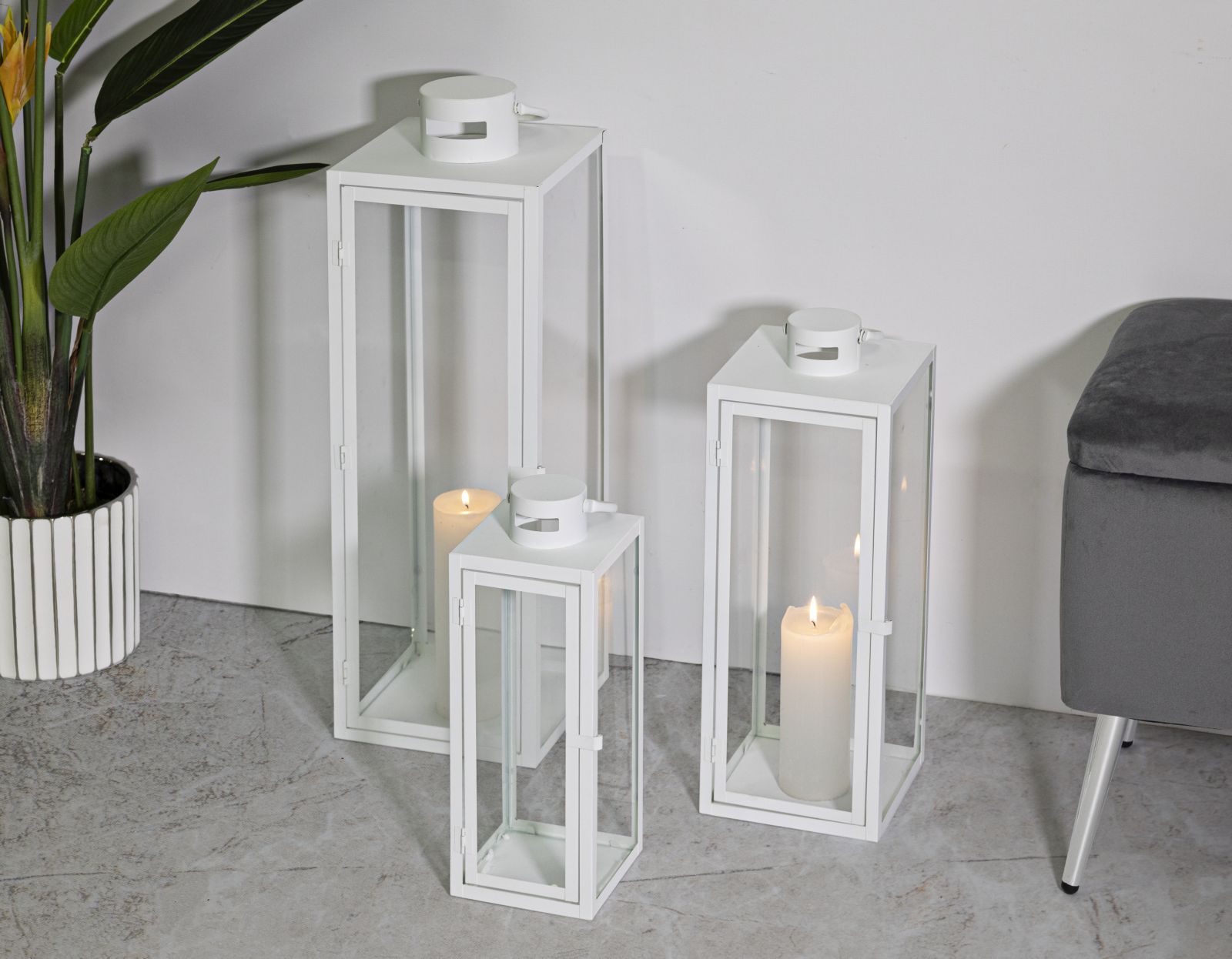 LANTERN WHITE SET 3 PCS CM 22X22X66-18X18X49,5-14X14X39 - slika 6