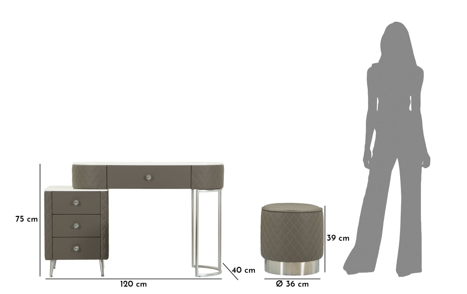 BED DESK SHARON GREY WITH STOOL SILVER LEGS CM 120X40X75 (STOOL SIZE Ø36X39) - slika 12