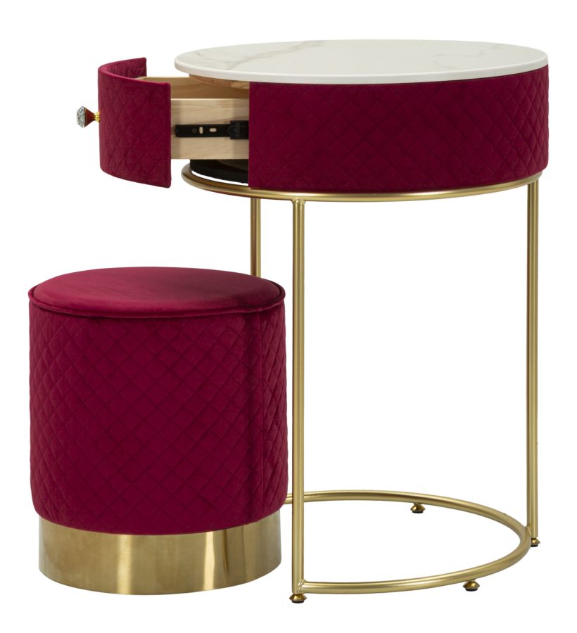NIGHTSTAND/DRESSING TABLE WITH PUFF RED VELLIT CM Ø 52x70 - 36x39 - slika 3