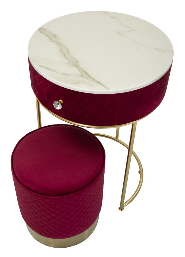 NIGHTSTAND/DRESSING TABLE WITH PUFF RED VELLIT CM Ø 52x70 - 36x39 - slika 4
