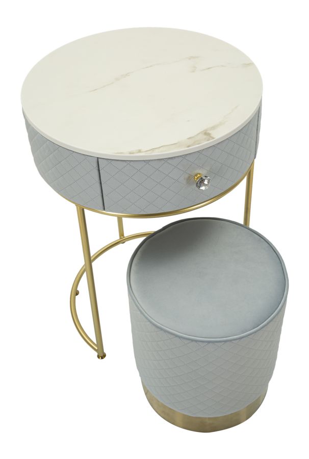 NIGHTSTAND/DRESSING TABLE WITH PUFF VELLIT LIGHT BLUE CM Ø52X70 - Ø36X39 - slika 4