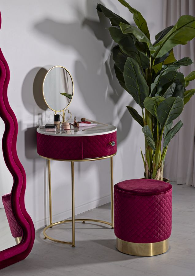 NIGHTSTAND/DRESSING TABLE WITH PUFF RED VELLIT CM Ø 52x70 - 36x39 - slika 9