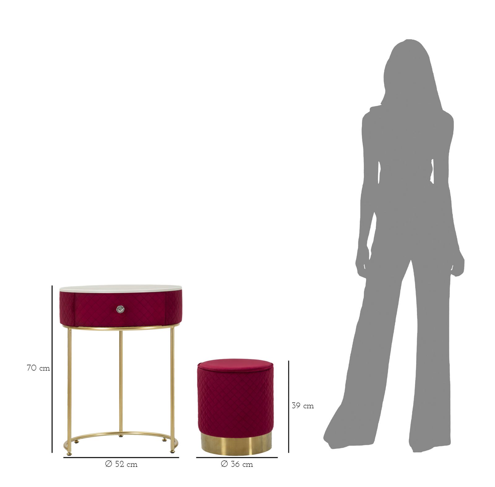NIGHTSTAND/DRESSING TABLE WITH PUFF RED VELLIT CM Ø 52x70 - 36x39 - slika 10