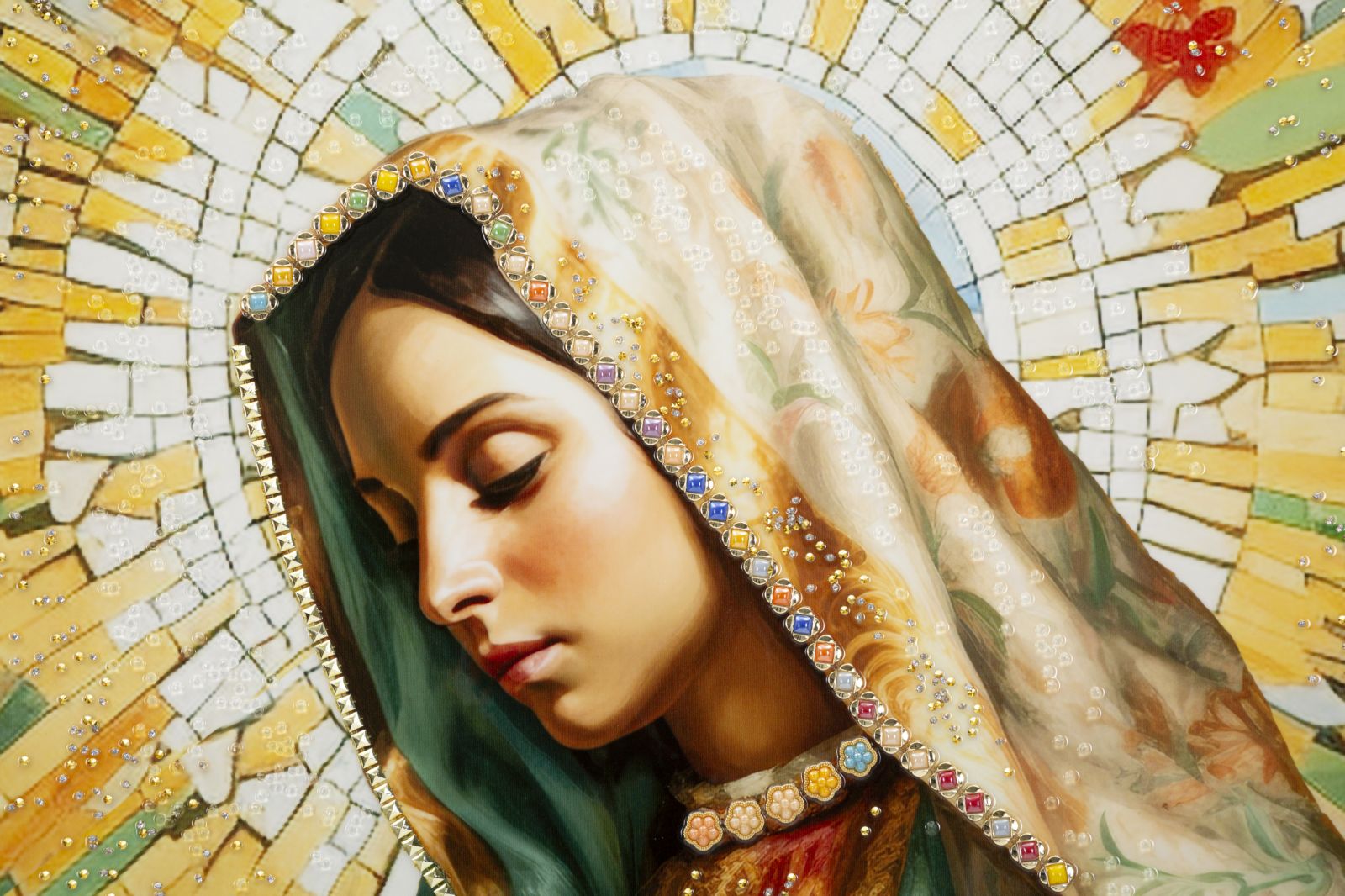 PAINTING ON CANVAS LACQUERED MADONNA -A- WITH FRAME CM 72X4X102 - slika 2