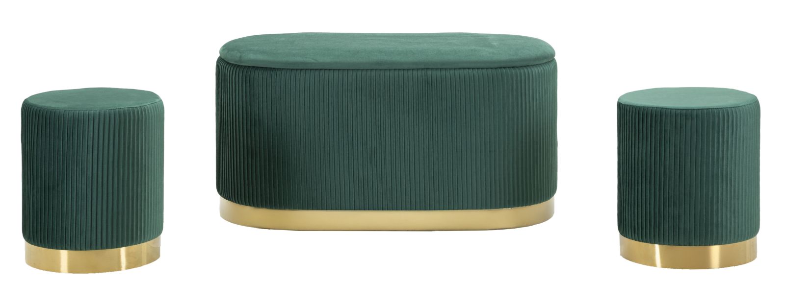 BENCH WITH STORAGE AND STOOLS SHOPY GREEN SET 3 PCS CM 80X37X42-29X35 - slika 2