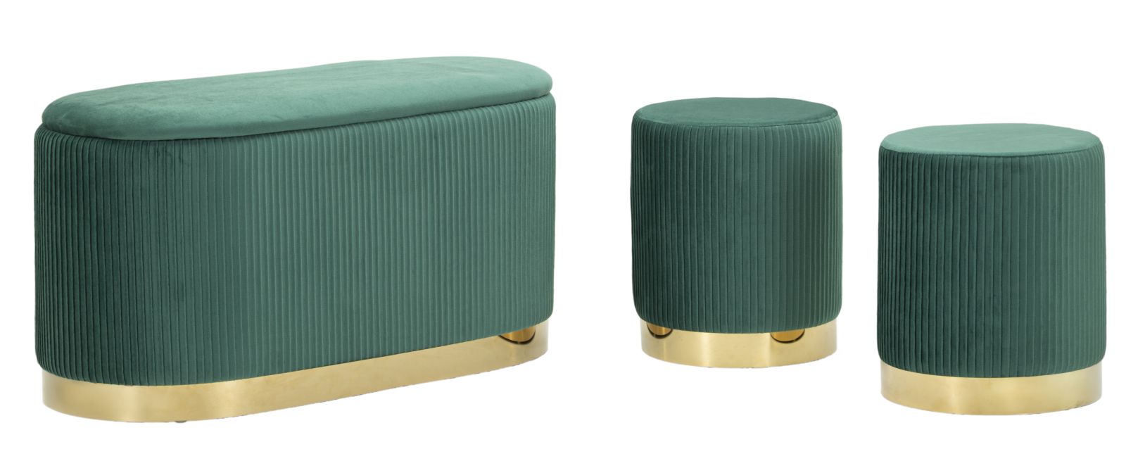 BENCH WITH STORAGE AND STOOLS SHOPY GREEN SET 3 PCS CM 80X37X42-29X35 - slika 4