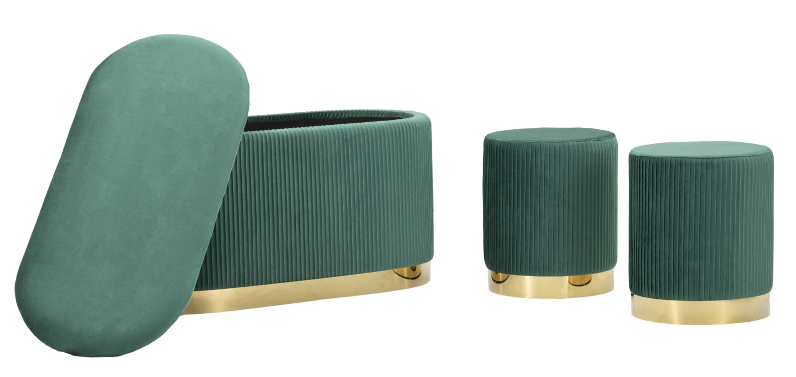 BENCH WITH STORAGE AND STOOLS SHOPY GREEN SET 3 PCS CM 80X37X42-29X35 - slika 6