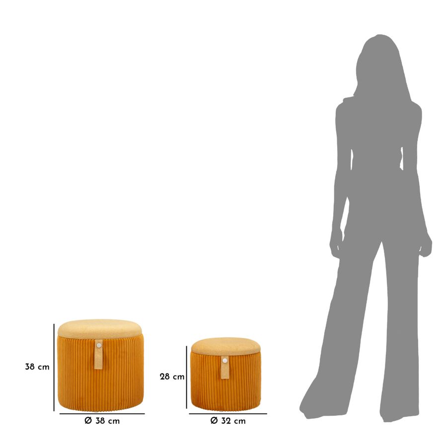 PUFF WITH STORAGE BOLZANO MUSTARD SET 2 PCS CM Ø 38 X 38-32 X 28 - slika 10