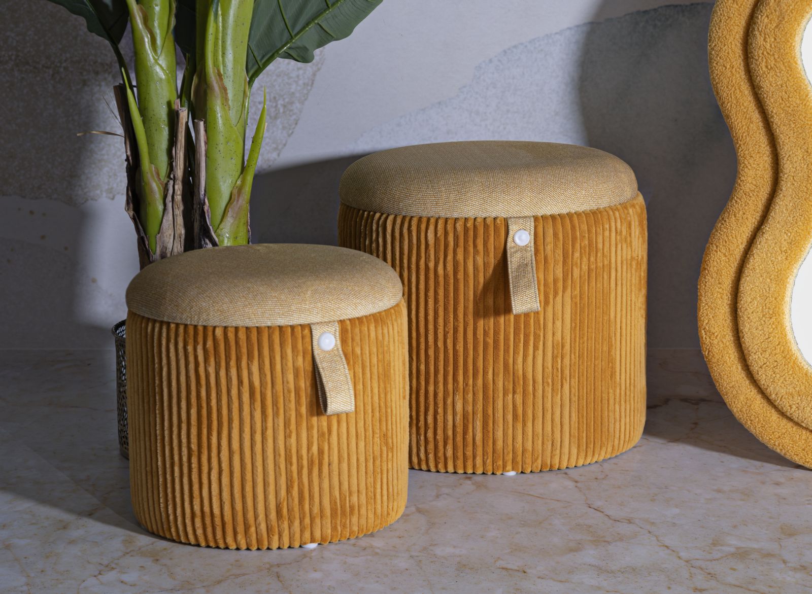 PUFF WITH STORAGE BOLZANO MUSTARD SET 2 PCS CM Ø 38 X 38-32 X 28 - slika 9