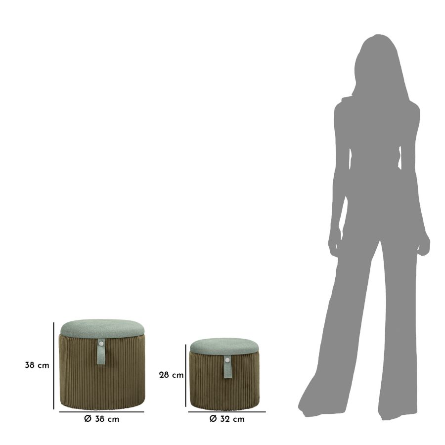 PUFF WITH STORAGE BOLZANO GREEN SET 2 PCS CM Ø 38X38-32X28 - slika 9