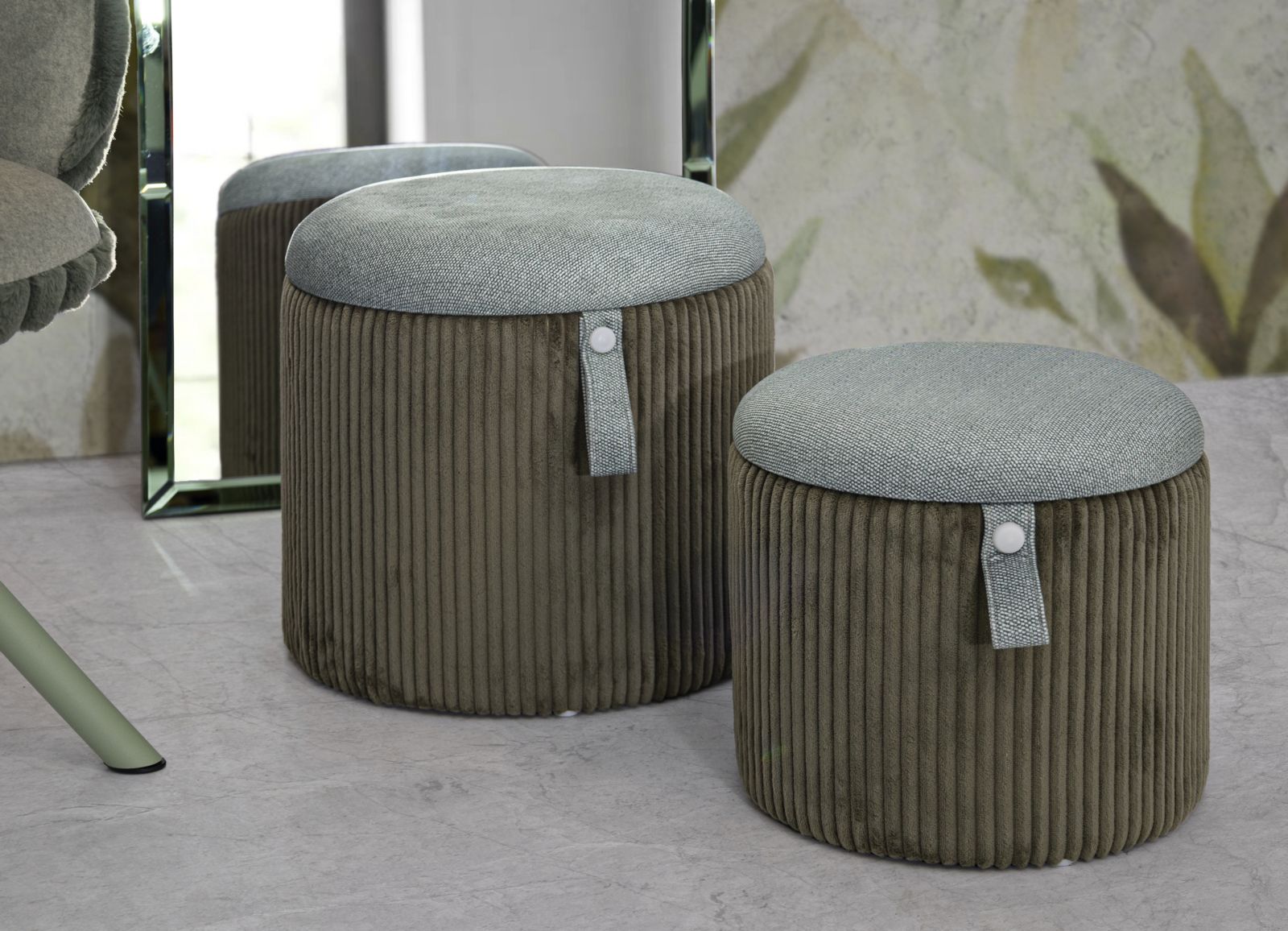 PUFF WITH STORAGE BOLZANO GREEN SET 2 PCS CM Ø 38X38-32X28 - slika 8