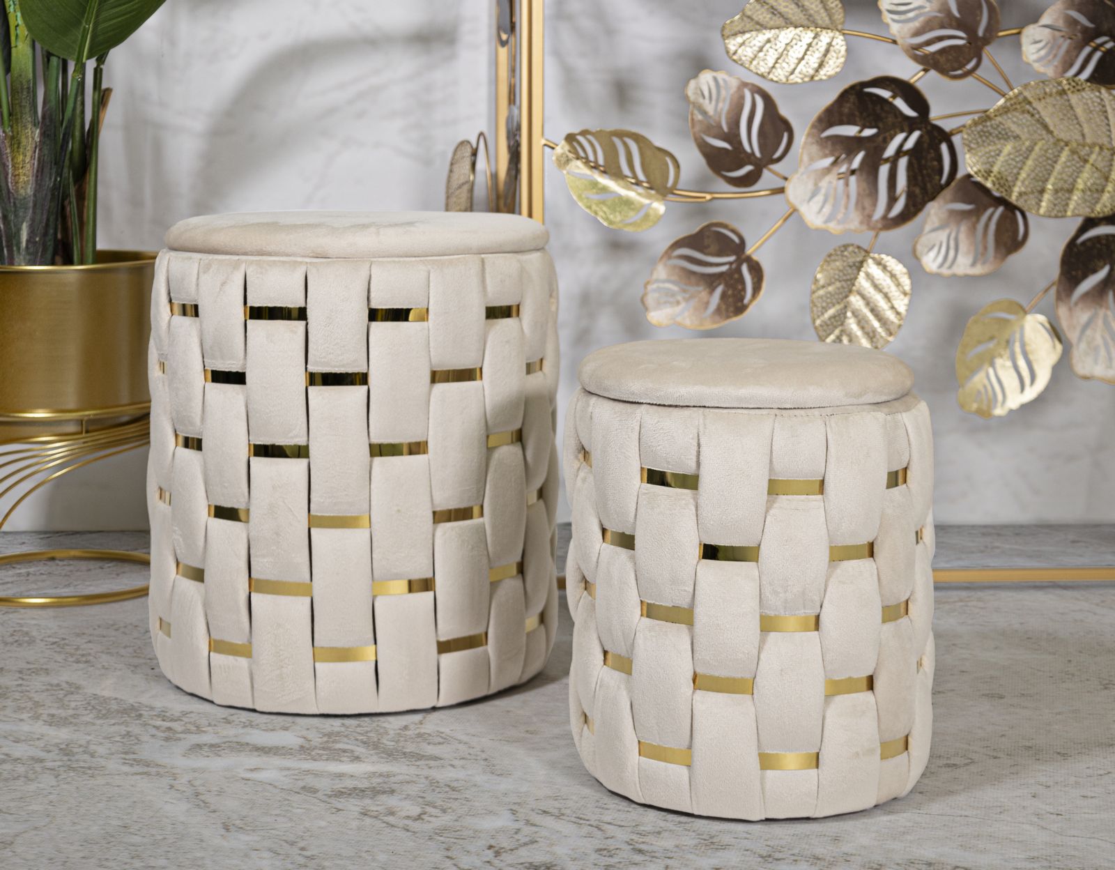 PUFF WITH STORAGE SHANTY CREAM SET 2 PCS CM Ø 37X42-28X35 - slika 9