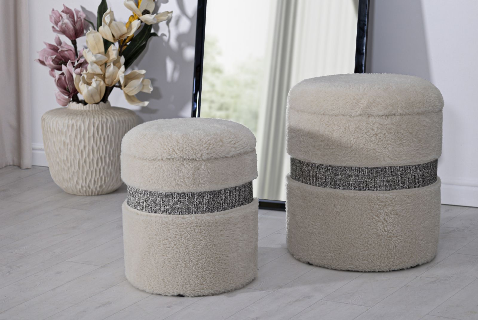 PUFF WITH STORAGE SAINT-MORITZ CREAM SET 2 PCS CM Ø 40X47-32X38 - slika 9