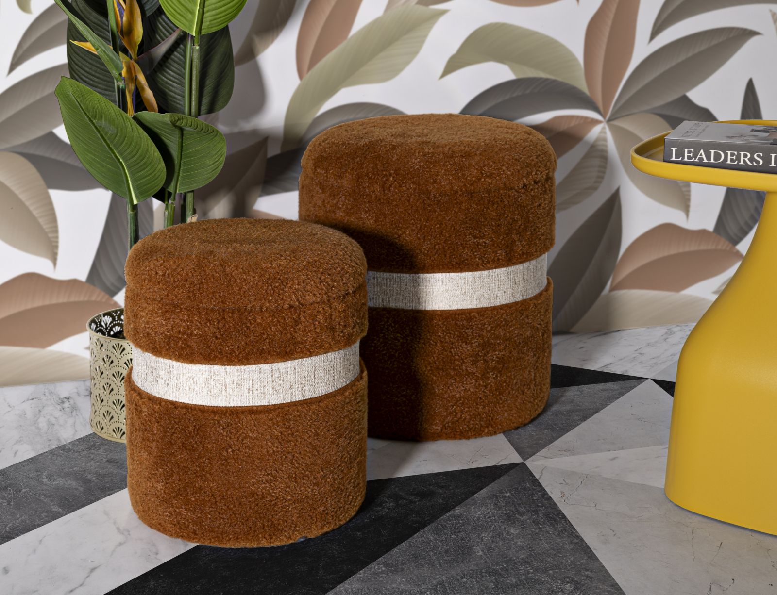 PUFF WITH STORAGE SAINT-MORITZ BROWN SET 2 PCS CM Ø 40X47-32X38 - slika 9
