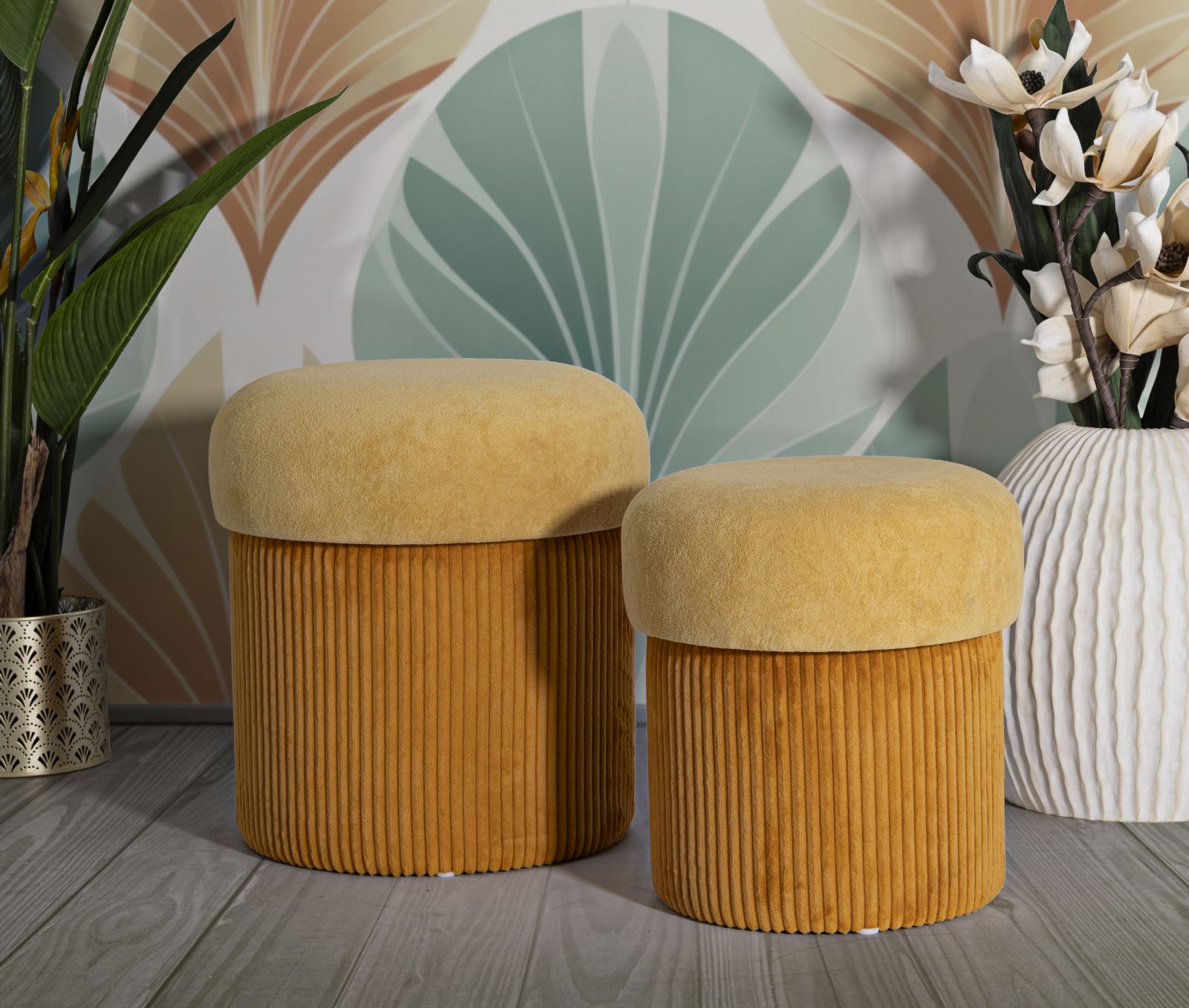 PUFF WITH STORAGE ASPEN MUSTARD SET 2 PCS CM Ø 42X44-35X37 - slika 7
