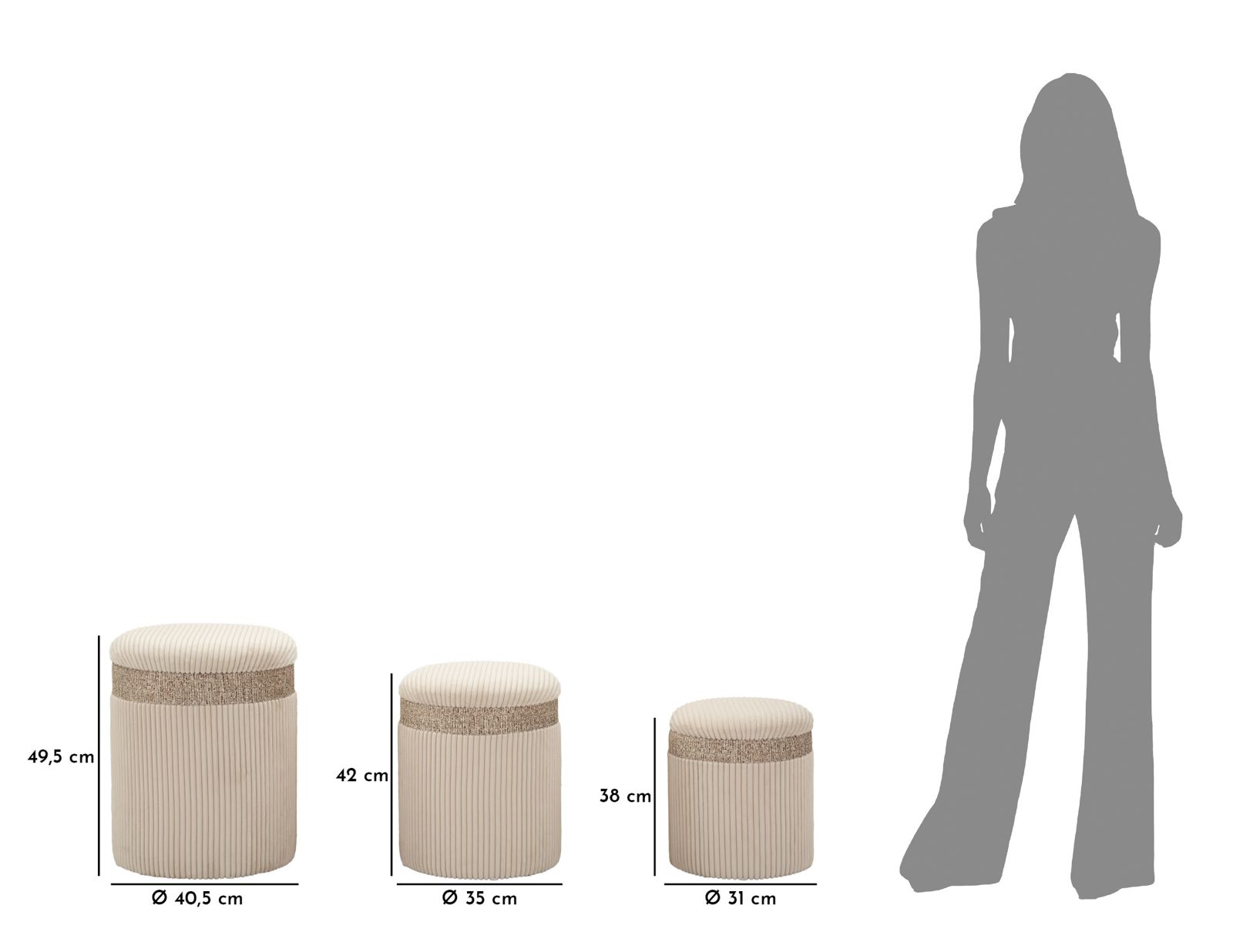 PUFF WITH STORAGE CURTAIN CREAM SET 3 PCS CM Ø 40,5x49,5-35x42-31x38 - slika 10