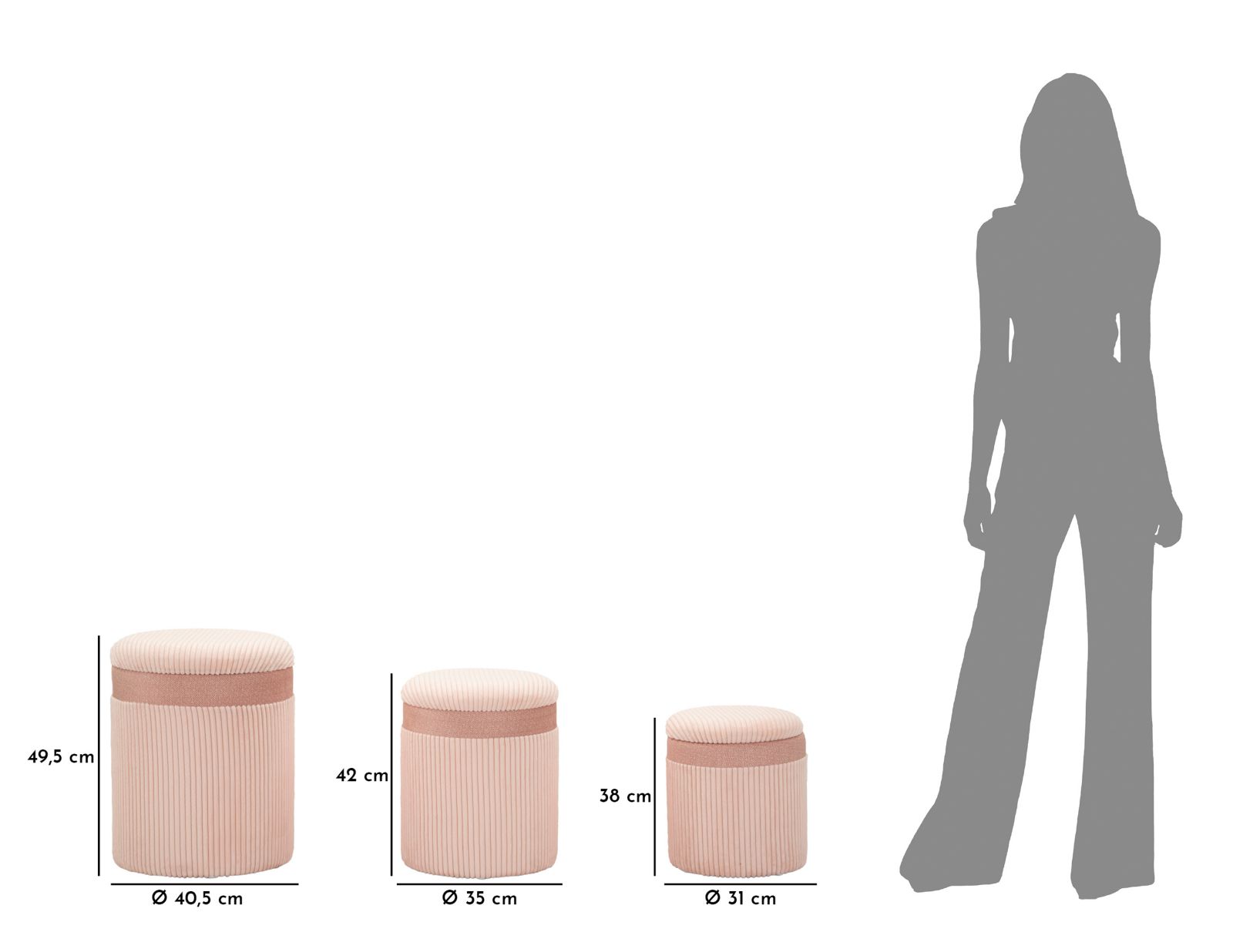 PUFF C/CURTAIN BOX PINK SET 3 PCS CM Ø 40,5X49,5-35X42-31X38 - slika 10
