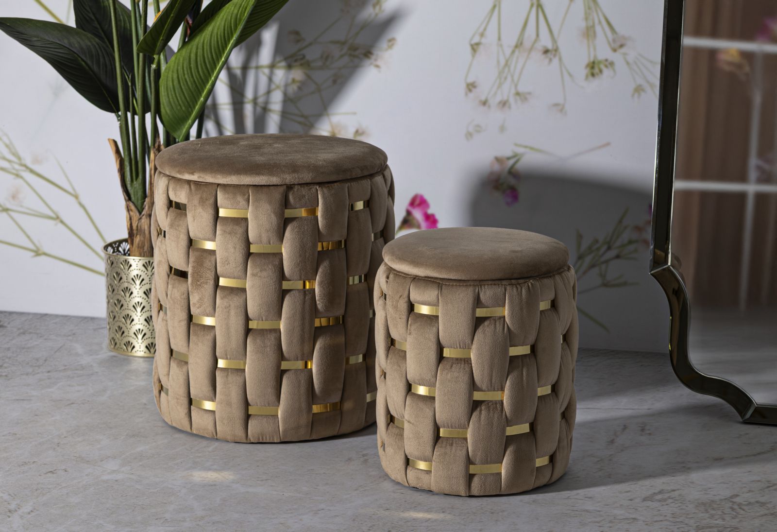 PUFF WITH STORAGE SHANTY GOLD SET 2 PCS CM Ø 37X42-28X35 - slika 8