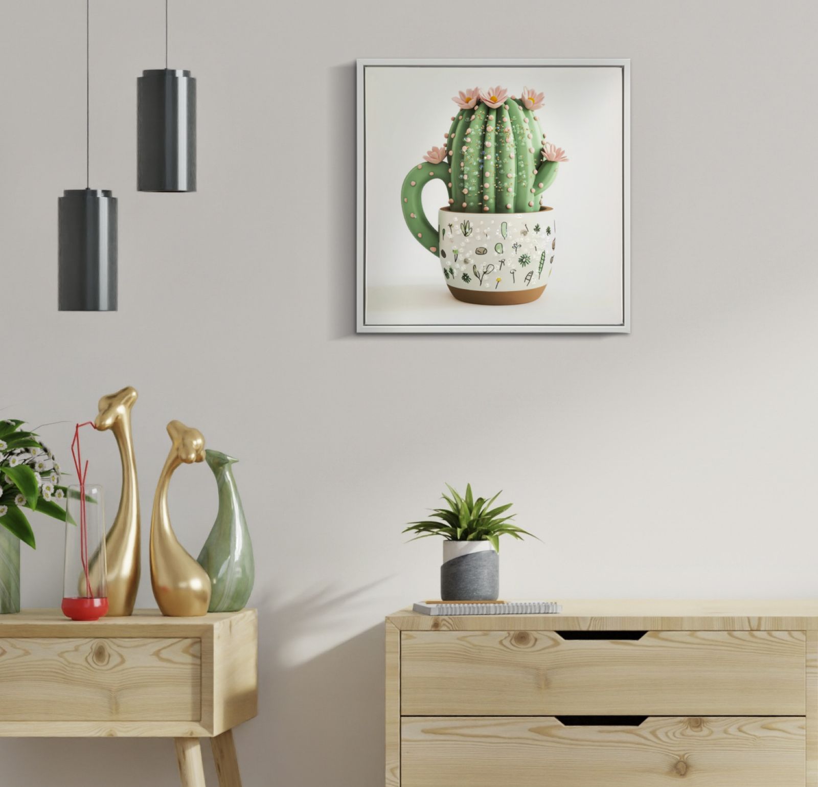LACQUERED CANVAS PRINT WITH FRAME CACTUS JAR -B- CM 40X2,8X40 - slika 5