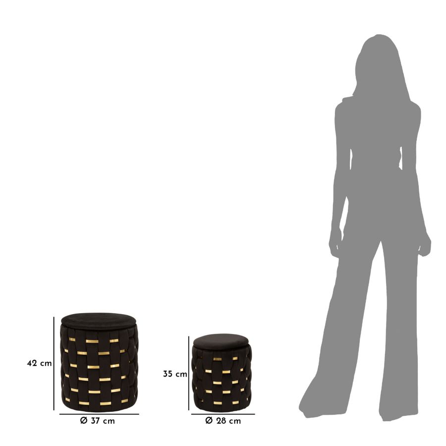 PUFF WITH STORAGE SHANTY BLACK SET 2 PCS CM Ø 37X42-28X35 - slika 10