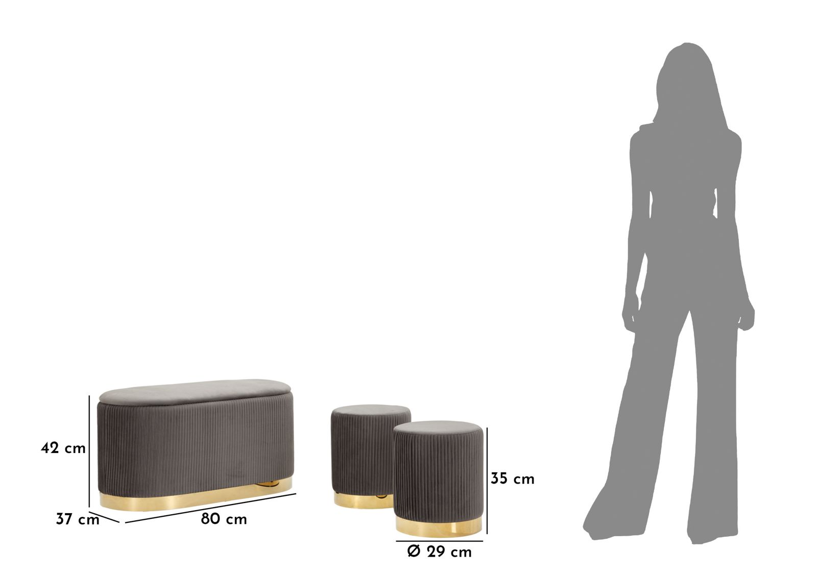 BENCH WITH STORAGE AND STOOLS SHOPY GREY SET 3 PCS CM 80X37X42-29X35 - slika 11
