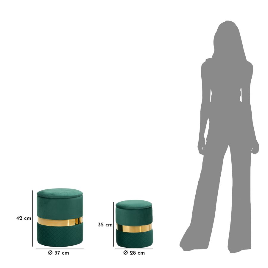 PUFF WITH STORAGE SHEFFILD GREEN SET 2 PCS CM Ø 37X42-28X35 - slika 9