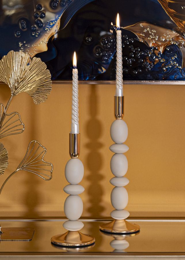 CANDLE HOLDER SHUTTLE CREAM SET 2 PCS CM Ø10X25-10X33,5 - slika 4