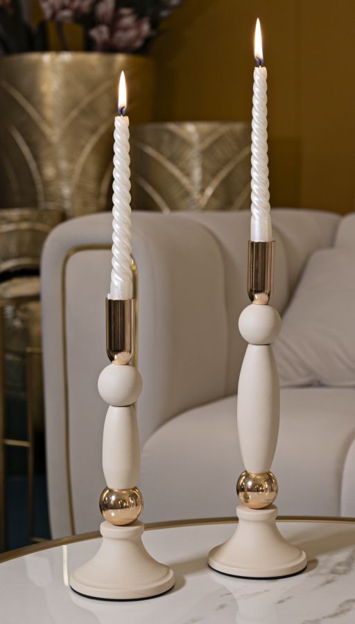 CANDLE HOLDER STREK CREAM SET 2 PCS CM Ø9,5X25-9,5X30 - slika 4