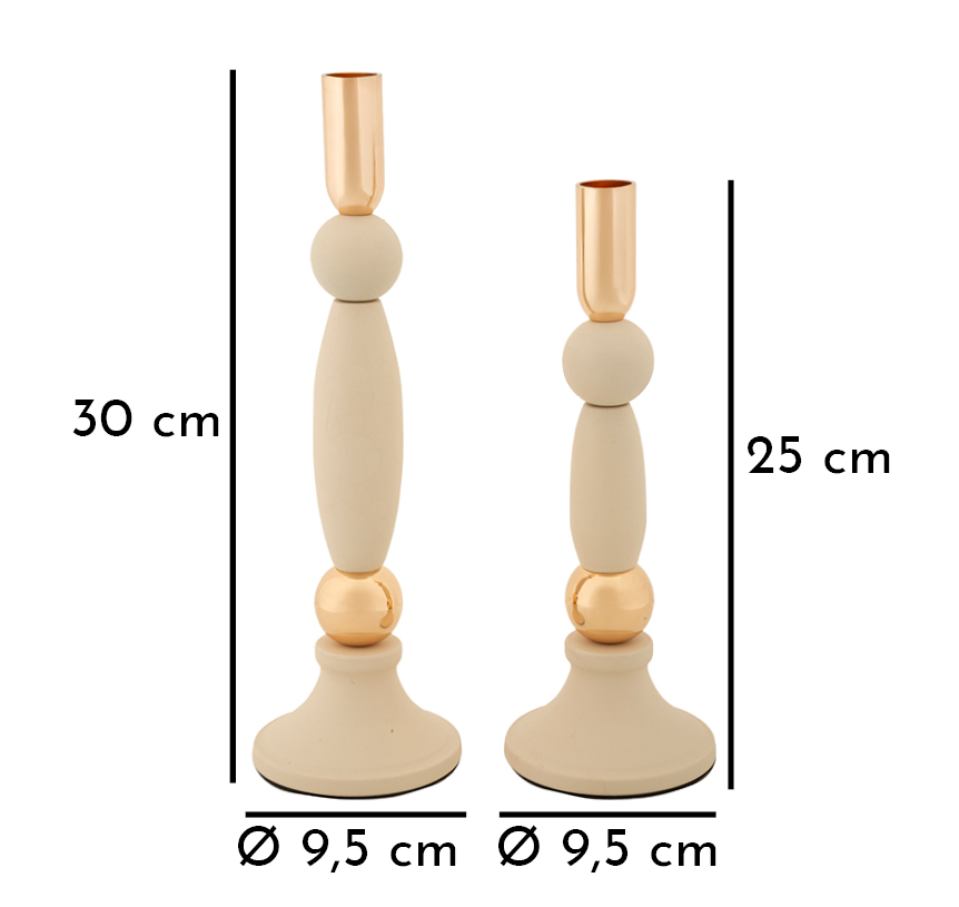 CANDLE HOLDER STREK CREAM SET 2 PCS CM Ø9,5X25-9,5X30 - slika 5