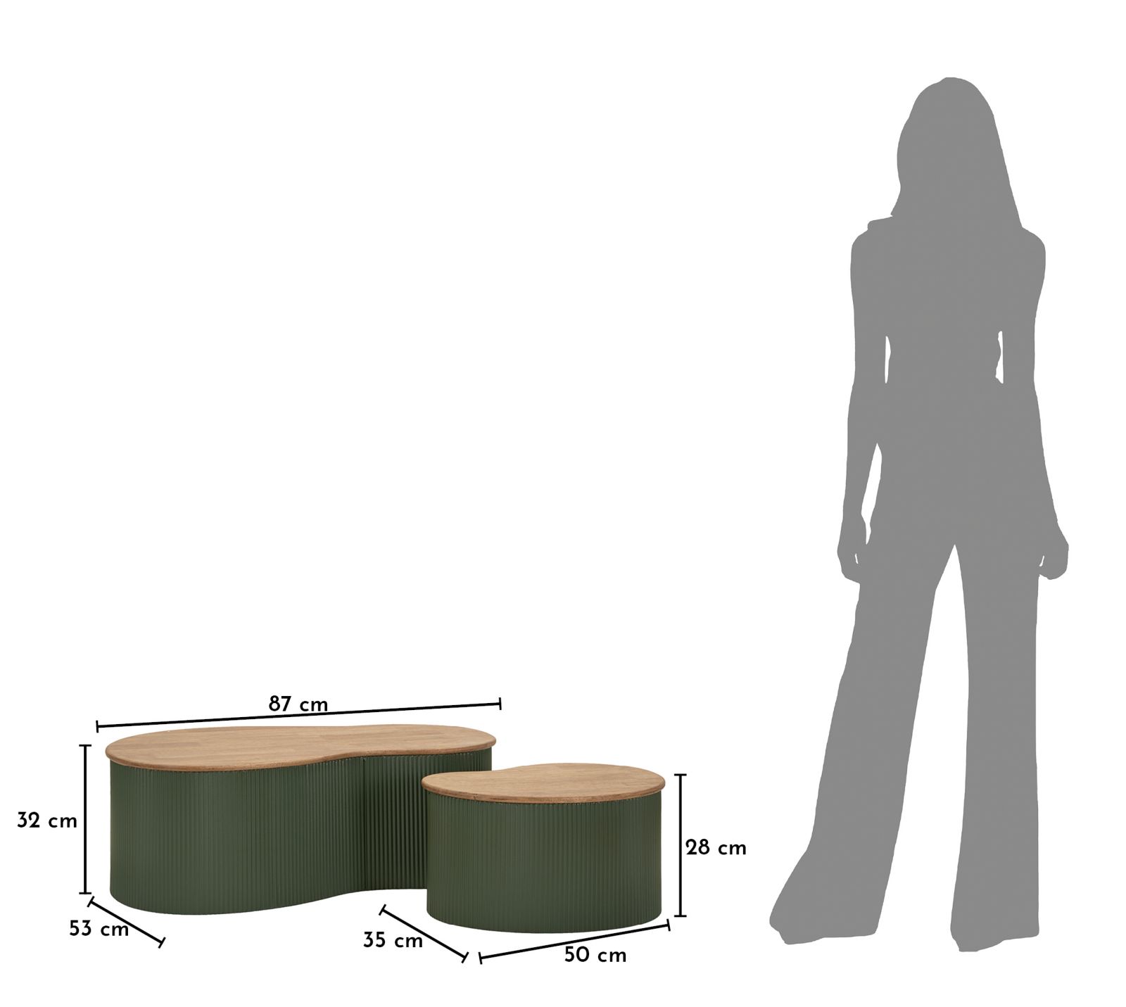 FRANKFURT COFFEE TABLE GREEN SET 2 PCS CM 87X53X32-50X35X28 - slika 10