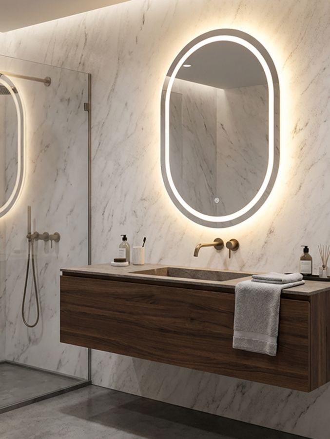 LED WALL MIRROR SIMPLE OVAL CM 60X3,5X80 (3 COLOR LIGHT) - slika 7
