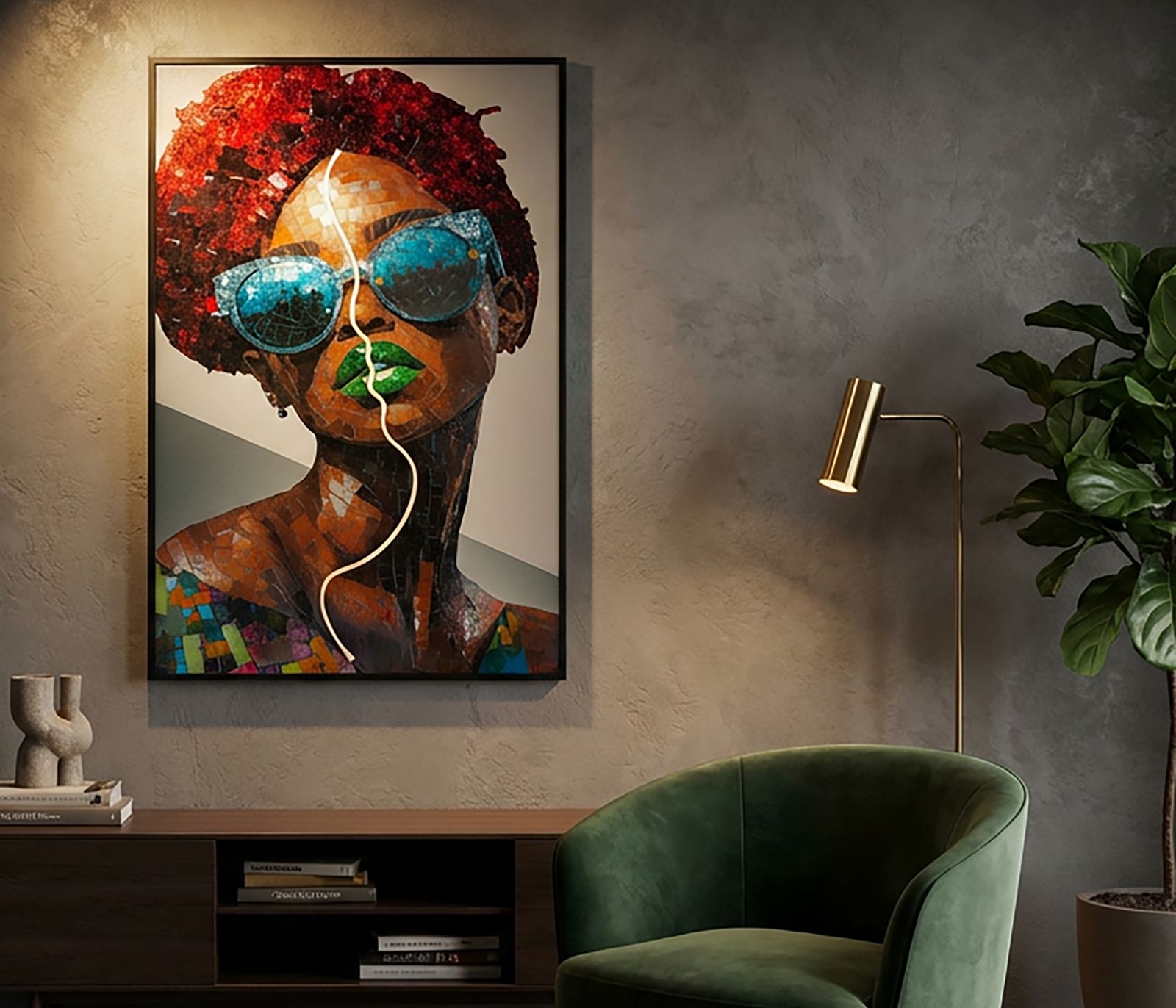 PRINTING ON CANVAS WITH LED AFRO CM 60X3,5X90 (3D ACRILIC APPLICATION) - slika 7