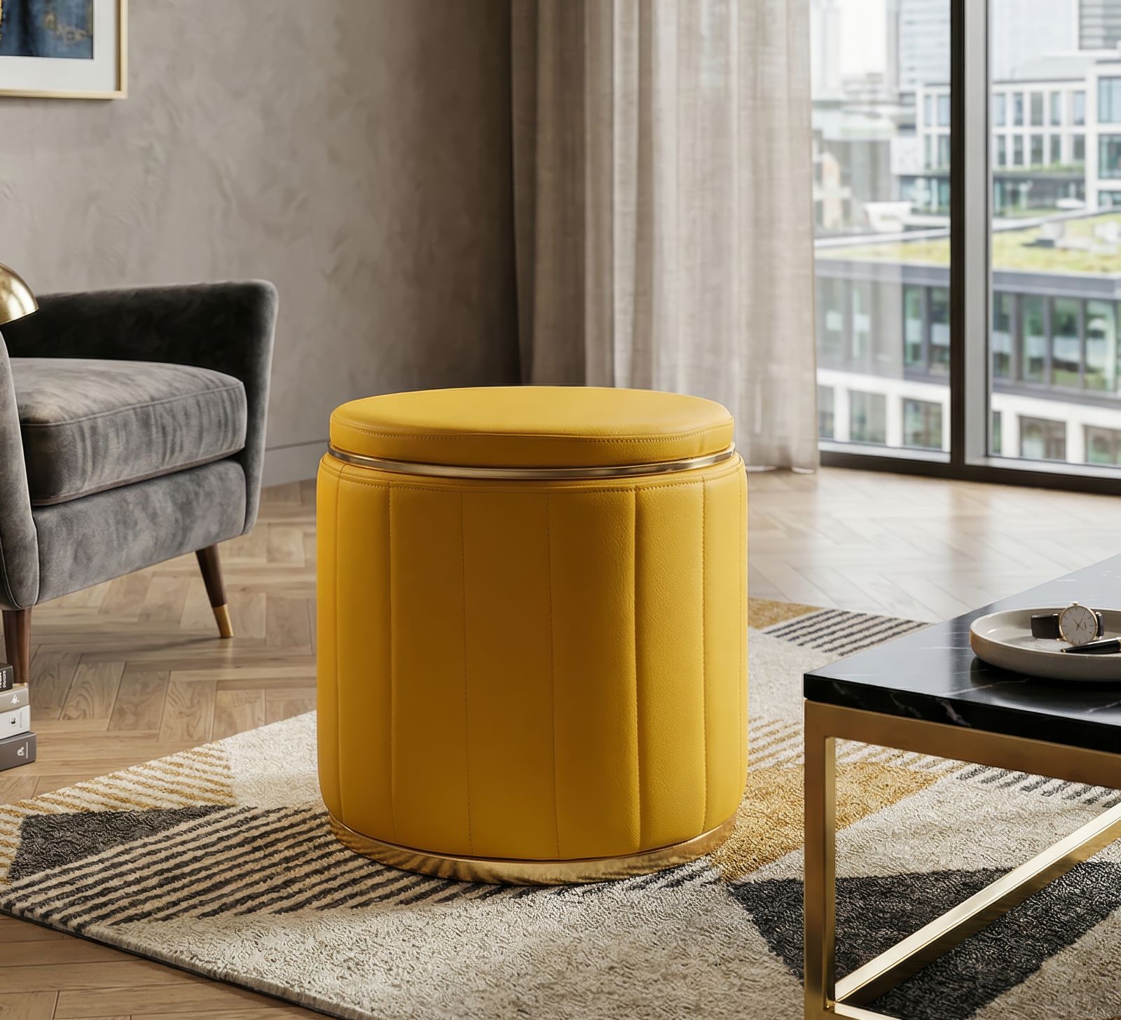 LONDON POUF WITH STORAGE MUSTARD CM Ø 46,5X44 - slika 7