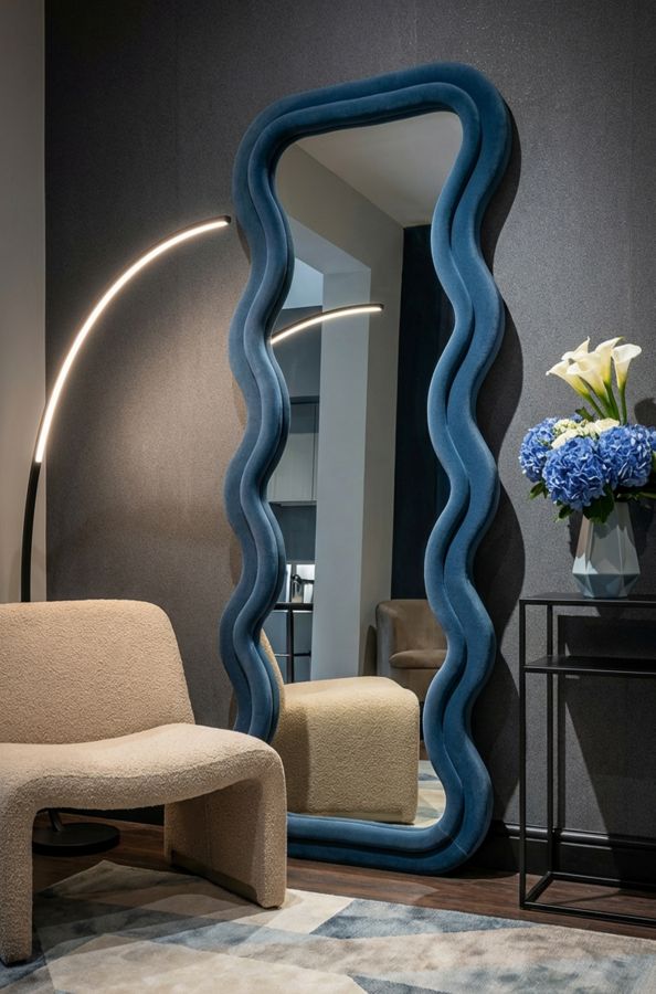 WALL MIRROR EMILY BLUE VELVET CM 60X6X160 - slika 5