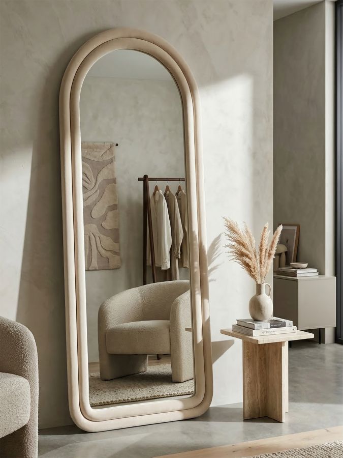 WALL MIRROR CLOE CREAM VELVET CM 60X4X160 - slika 5