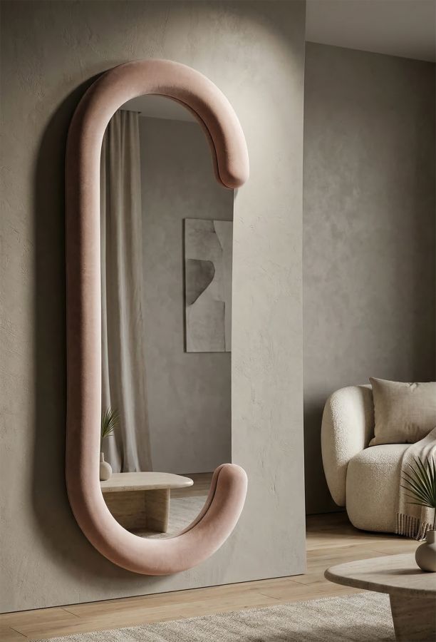 WALL MIRROR CHANTAL PINK VELVET CM 60X7X160 - slika 5