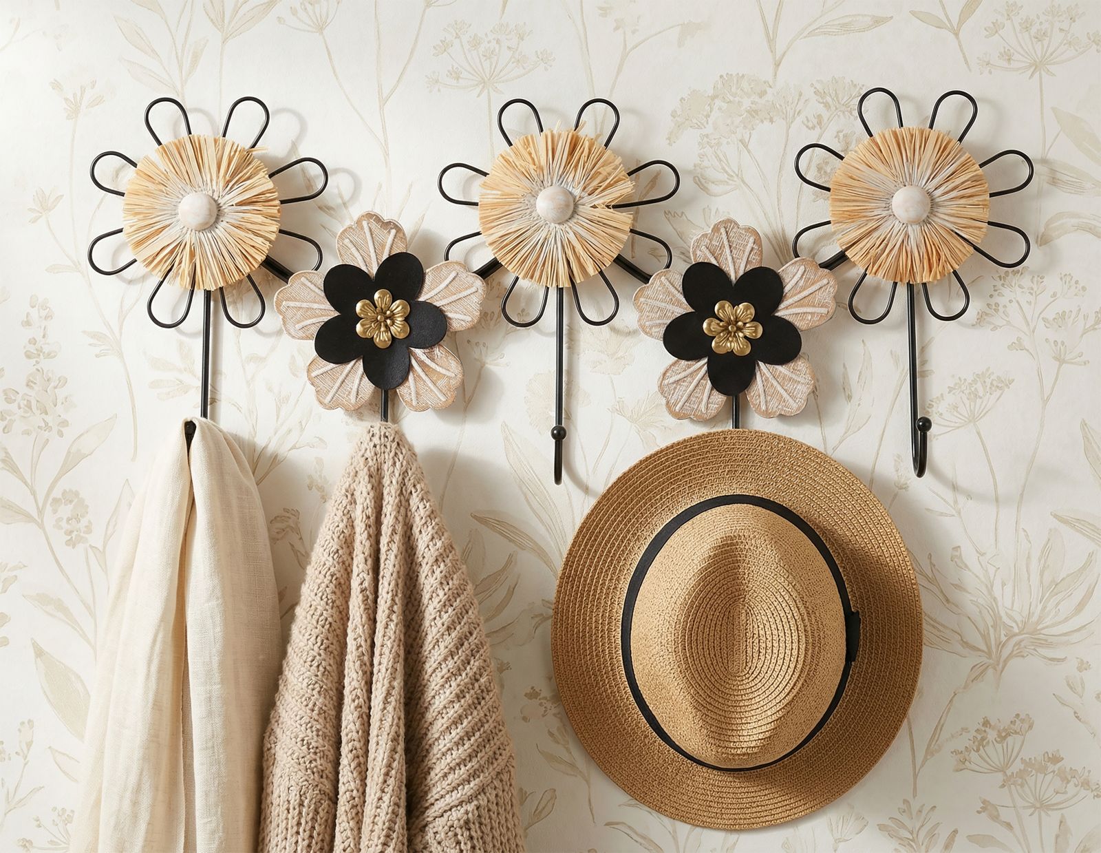 WALL HANGER IRON,WOOD AND RAFFIA CM 61X5,5X30,5 - slika 7